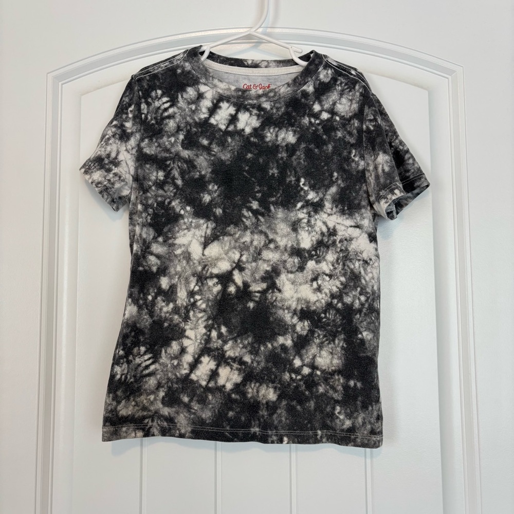 Cat & Jack Little Boys Black and Gray Tie Dye Short Sleeve Tee Size 6/7